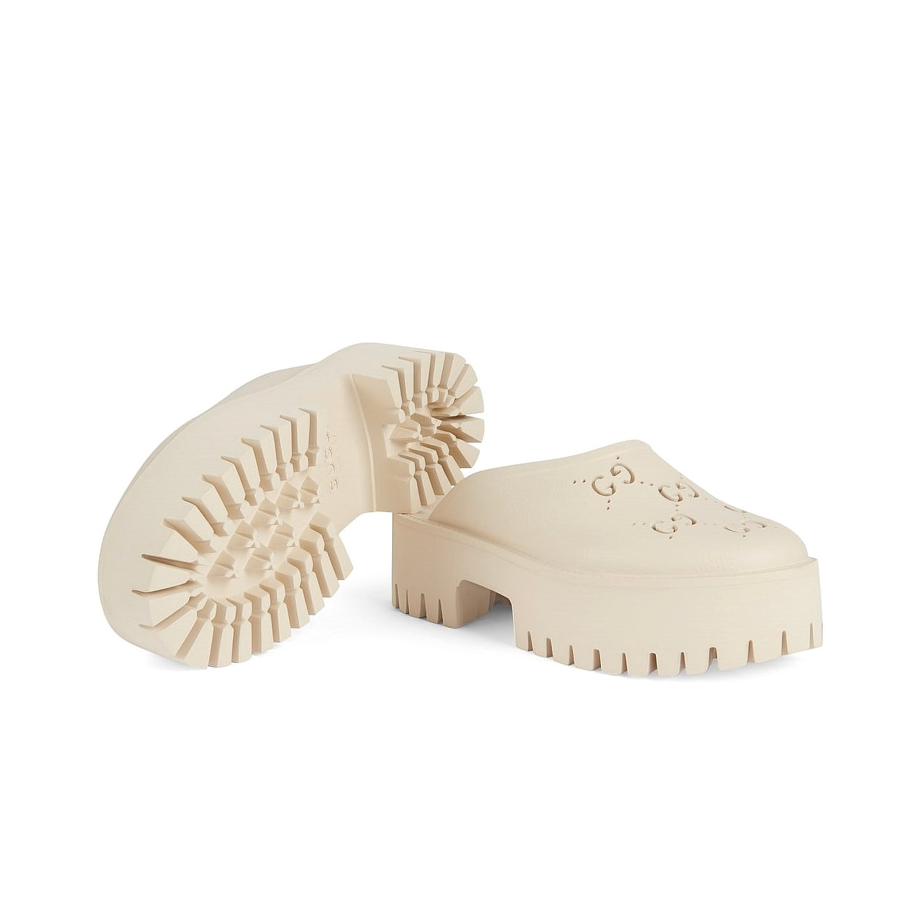 Gucci Platform Perforated G Sandal 'White Rubber'