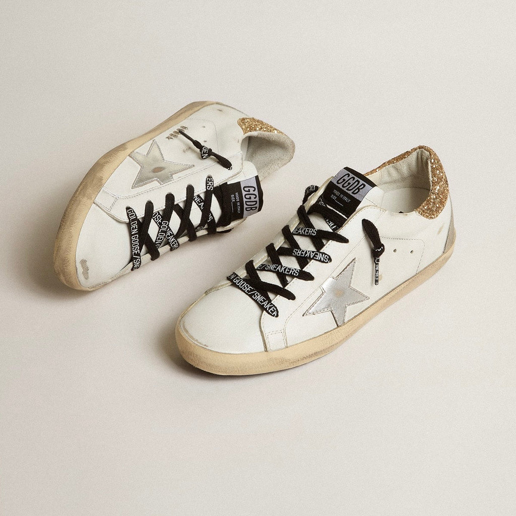 Golden Goose white leather Super-Star with glittery heel tab(Women's)