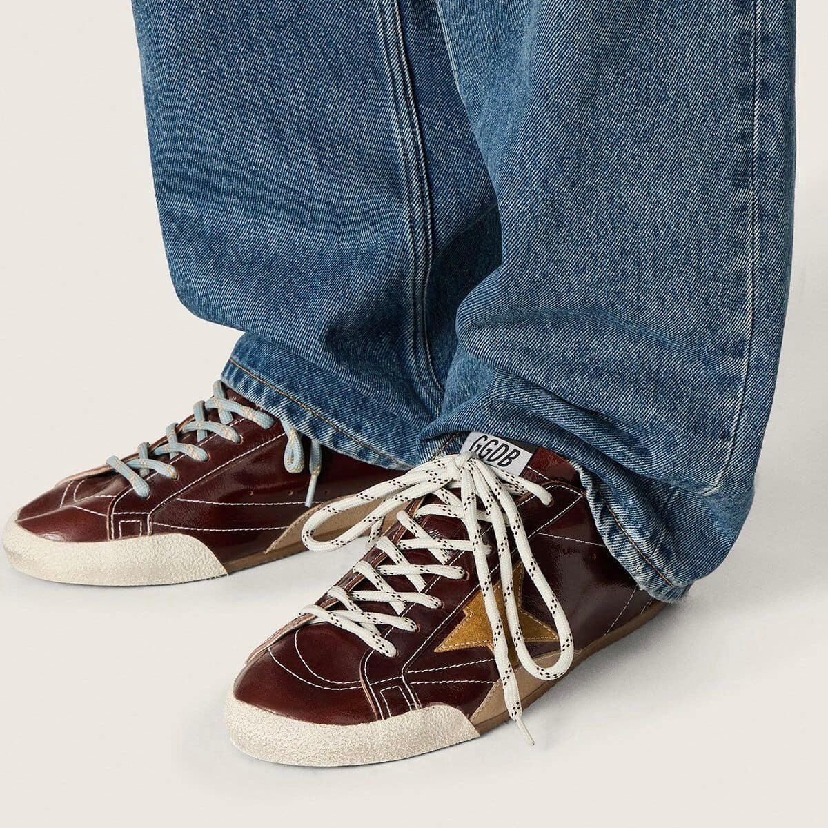 Golden Goose True-Star in burgundy naplak with suede star and silver nappa heel tab (Women's)