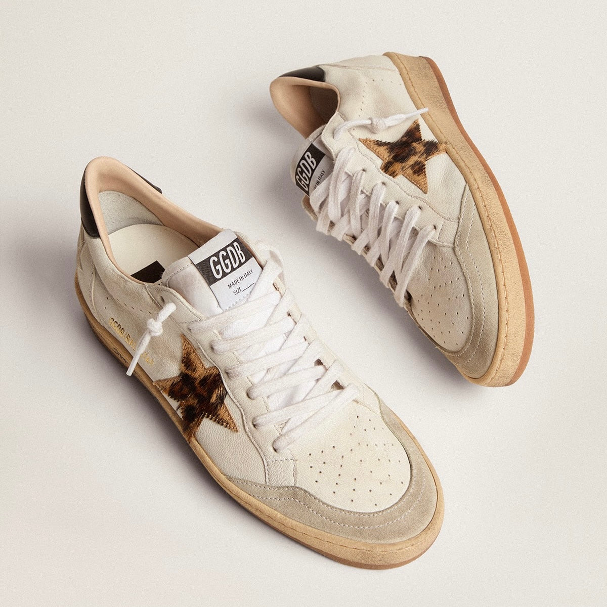Golden Goose Ball Star with leopard print pony skin star and black heel tab(Women's)