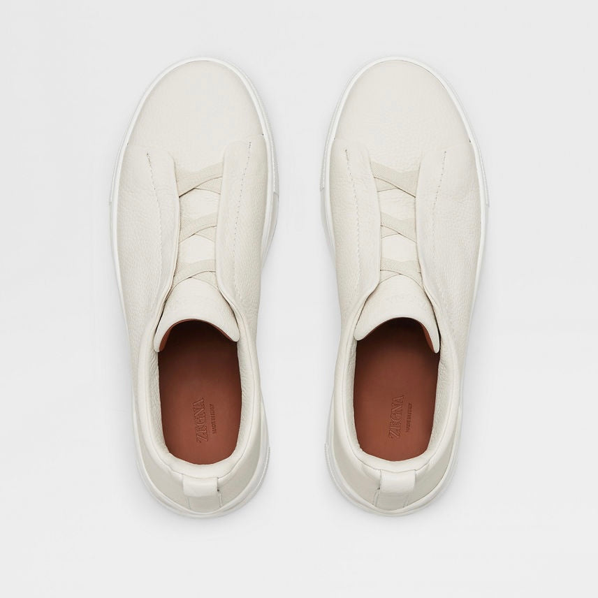 ZEGNA WHITE DEERSKIN TRIPLE STITCH™ SNEAKERS White