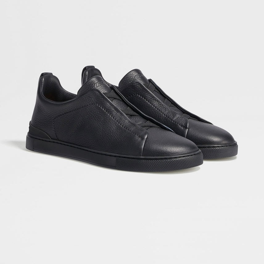 ZEGNA BLACK DEERSKIN TRIPLE STITCH™ SNEAKERS Black