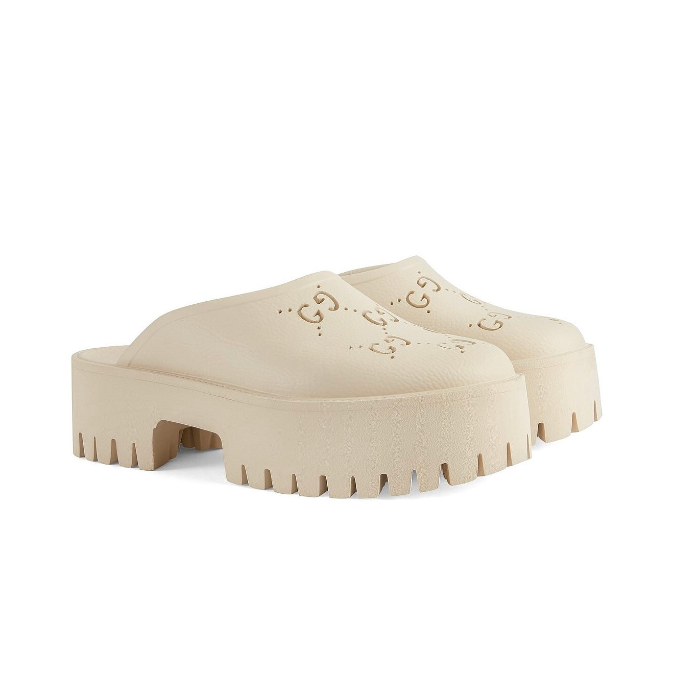 Gucci Platform Perforated G Sandal 'White Rubber'