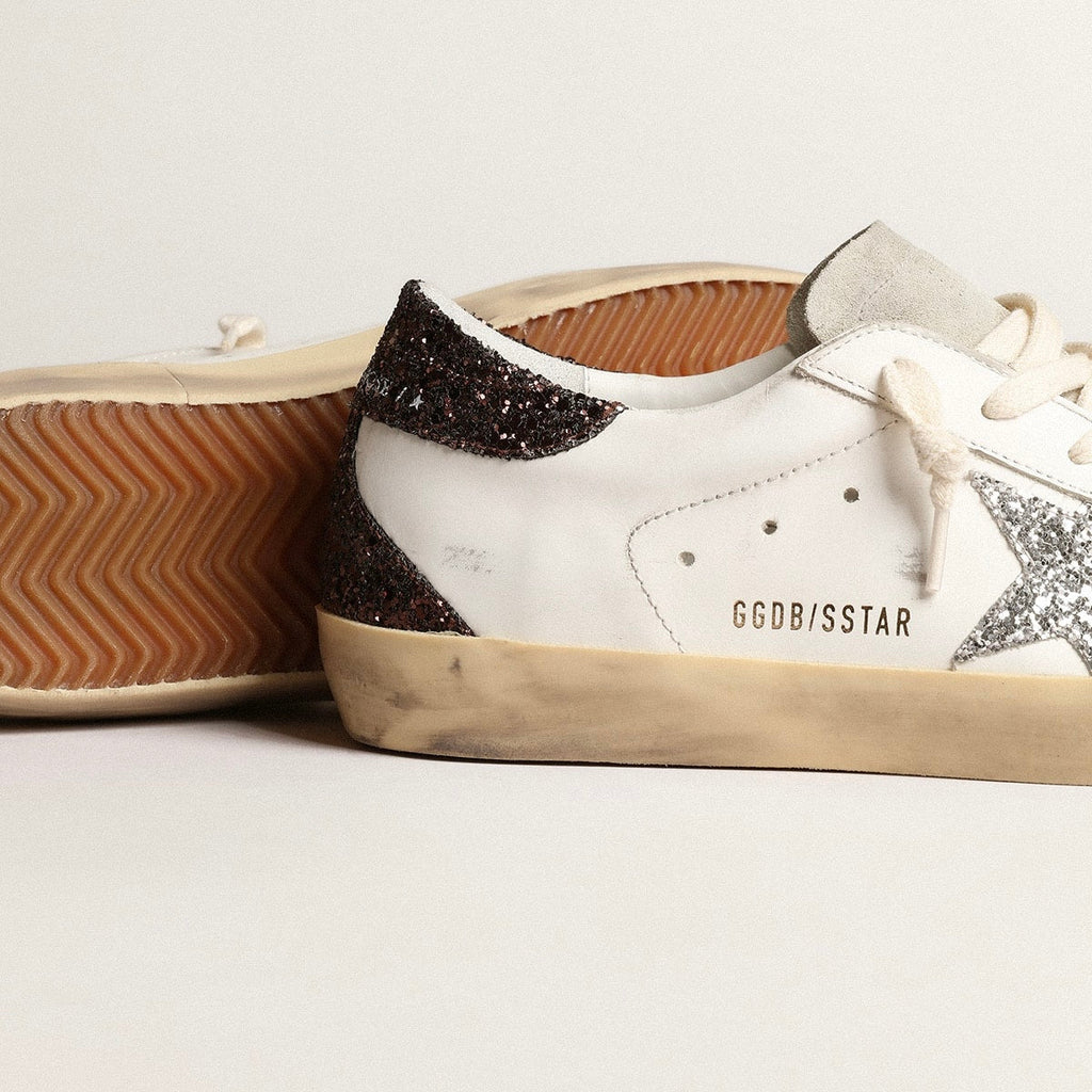 Golden Goose Super-Star with silver star and brown glitter heel tab(Women's)