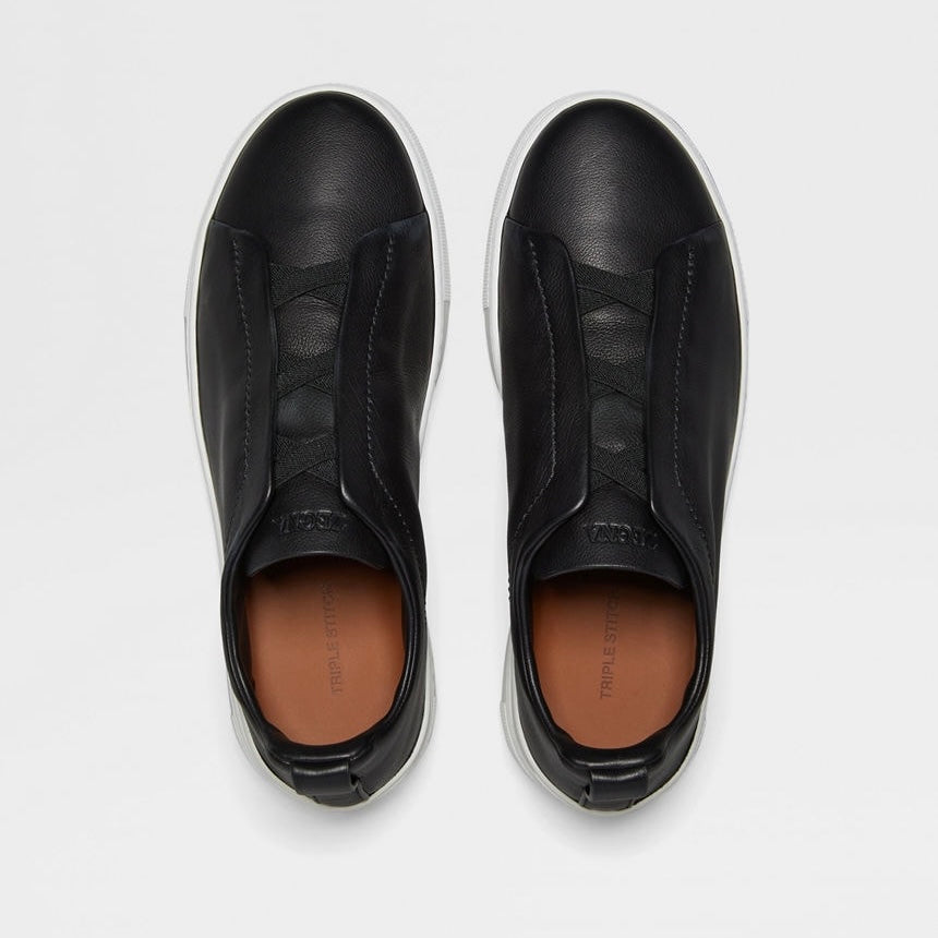Zegna Triple Stitch leather sneakers BLACK SECONDSKIN TRIPLE STITCH