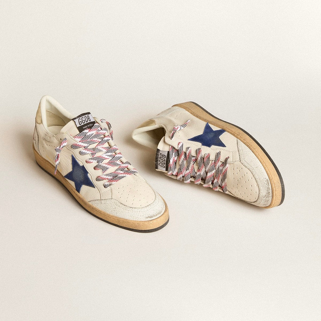 Golden Goose Ball Star in nappa leather with blue suede star and platinum leather heel tab(women)